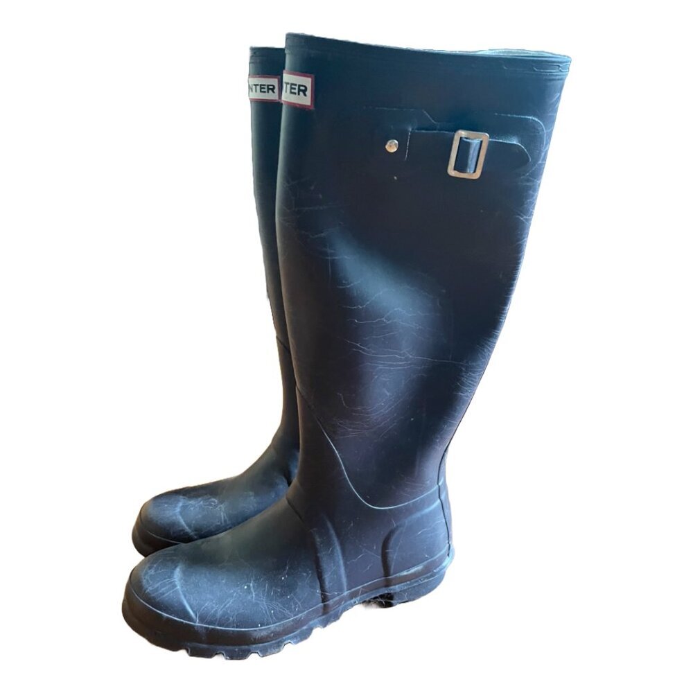 Hunter Boots Size 7 Men, 8 Women' Original Tall Rain Boots Color Navy WaterProof